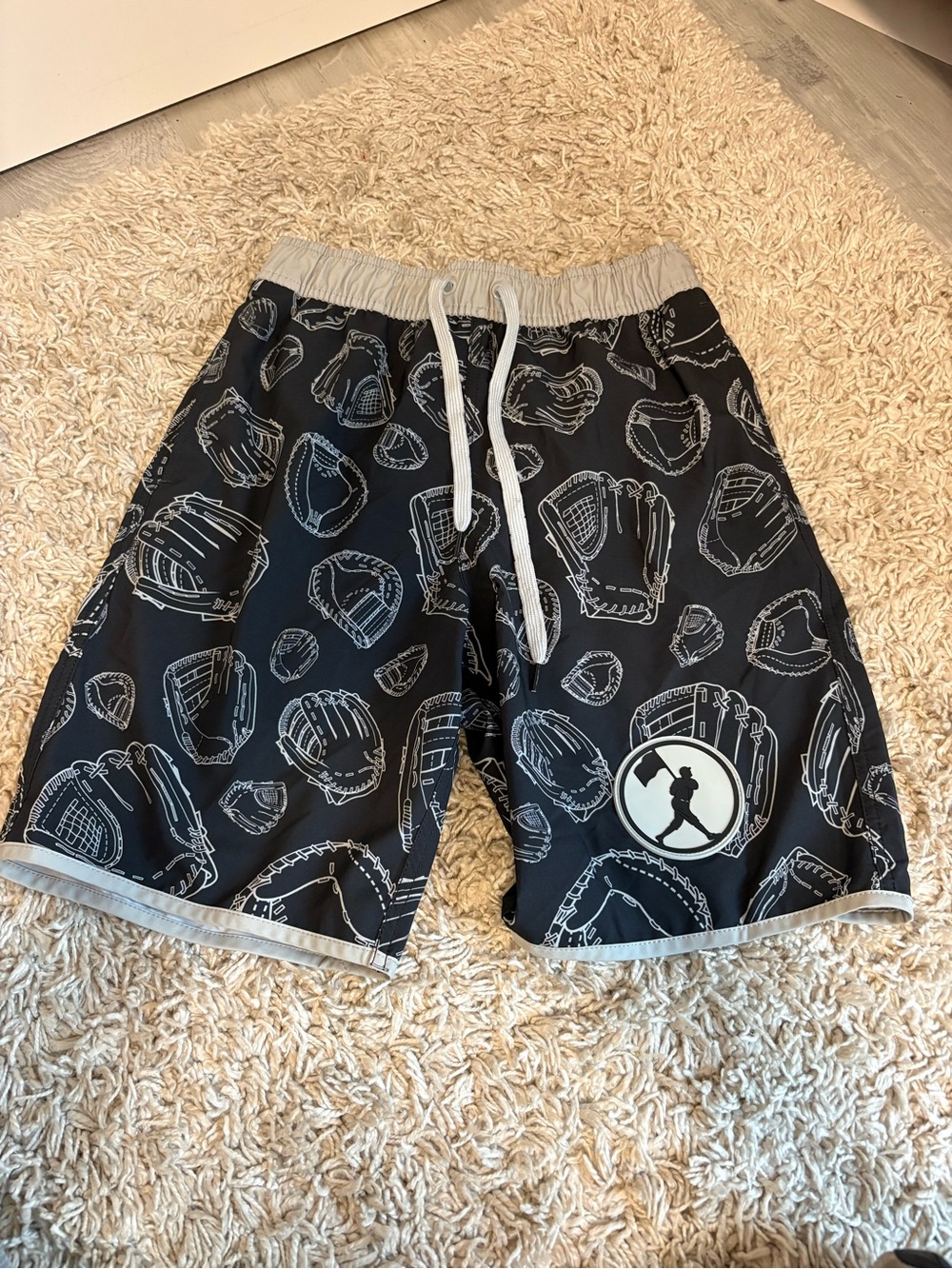 Baseballism Black Baseball Glove Print Swim Trunks, size medium, EUC